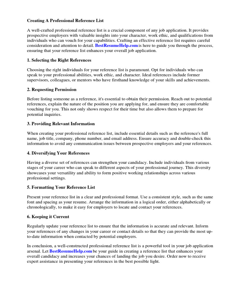 Creating A Professional Reference List | Download Free PDF | Résumé