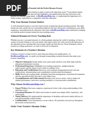 Resume Format for Teacher