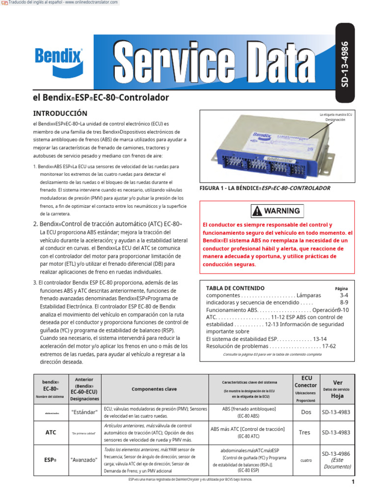 Bendix-Sd-13-4986-Manual-De-Usuario (1) (1) .En - Es | PDF | Sistema de ...