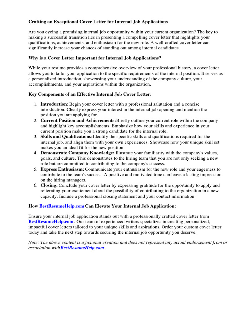 Cover Letter for Internal Job Application Sample | PDF | Résumé ...