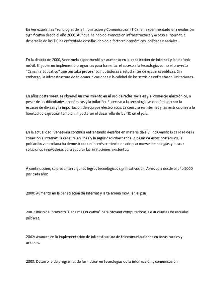 Evolución de las TIC en Venezuela desde 2000 | PDF | Tecnología de ...