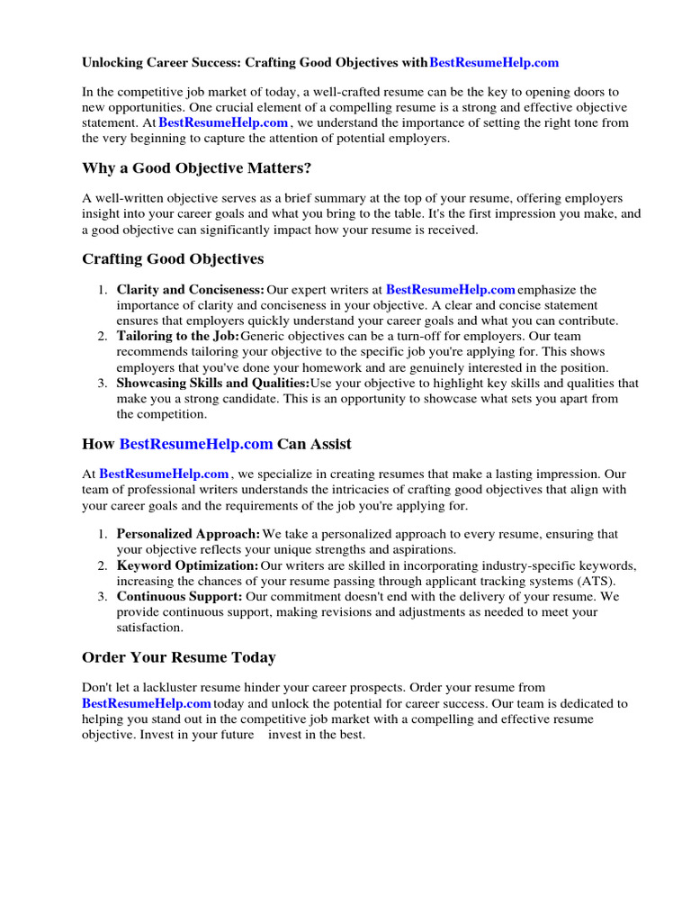 Good Objectives To Put On A Resume - 1721771707