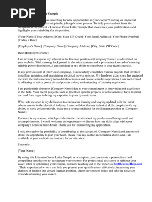 Lineman Cover Letter Sample