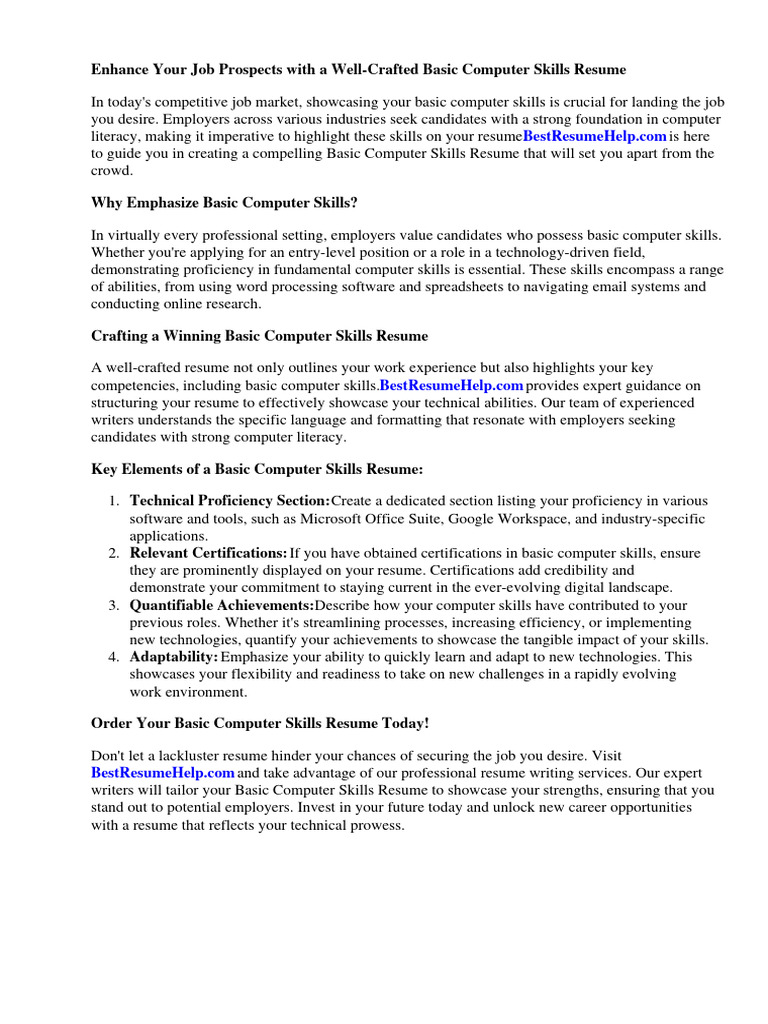 Basic Computer Skills Resume | PDF | Résumé | Computer Programming