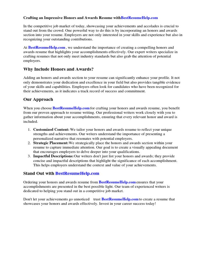 Honors and Awards Resume Examples PDF Résumé Sales