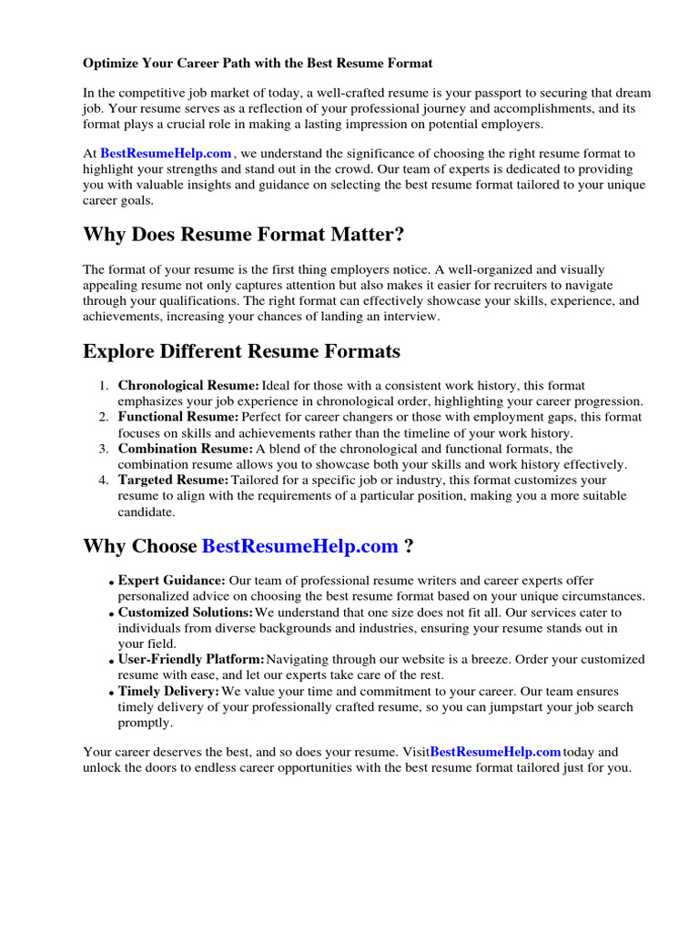 Best Resume Formats for Career Success | PDF | Résumé | Recruitment