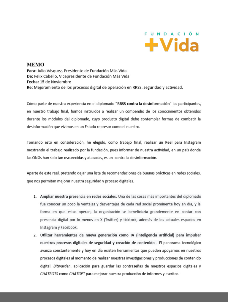 Mejora de RRSS para Fundación Más Vida | PDF | Inteligencia artificial ...