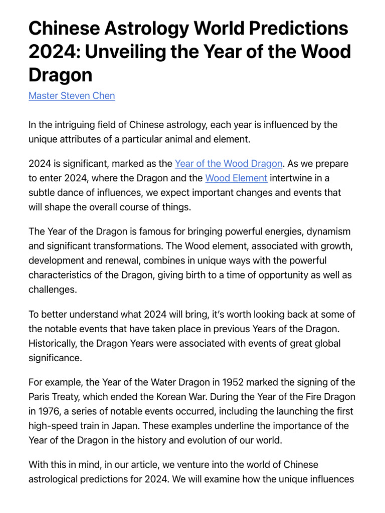 Chinese Astrology World Predictions 2024 Unveiling The Year Of The