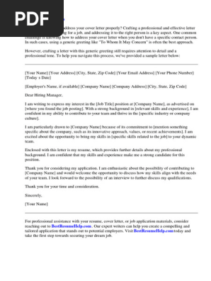 Sample Letter to Whom It May Concern Cover Letter