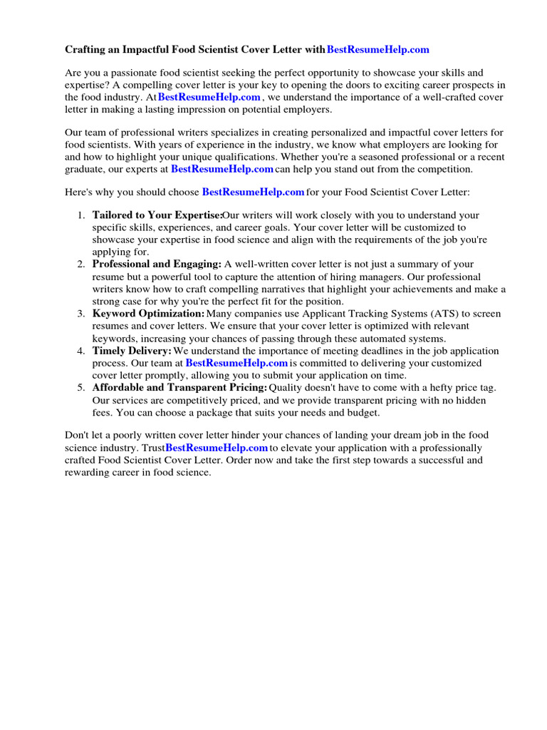 Food Scientist Cover Letter Guide | PDF | Food Science | Résumé