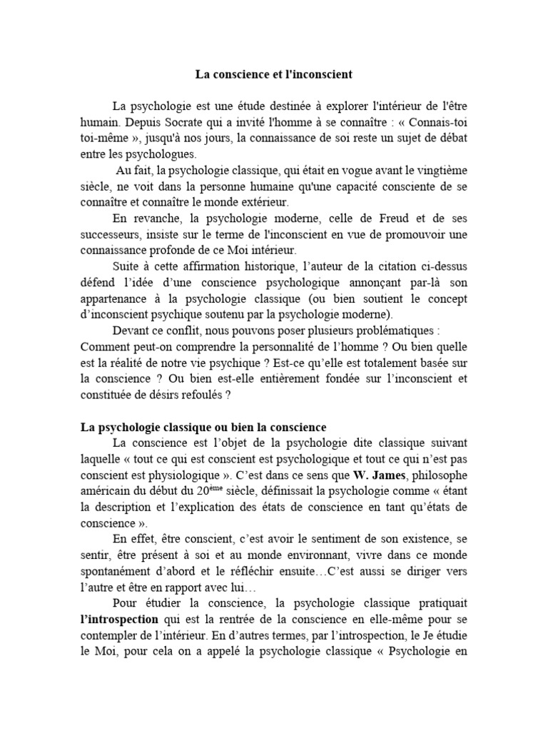 Conscience et Inconscient en Psychologie | PDF | Conscience | Inconscient