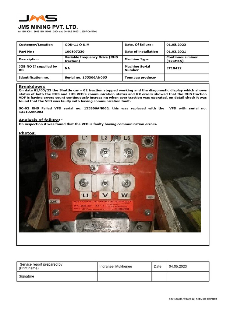 VFD Failure Report for Continuous Miner | PDF