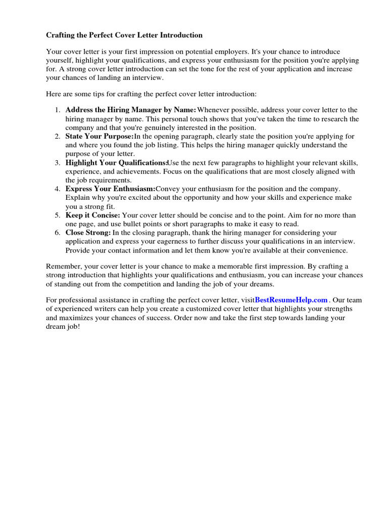 Cover Letter Introduction Sample | PDF | Résumé | Experience