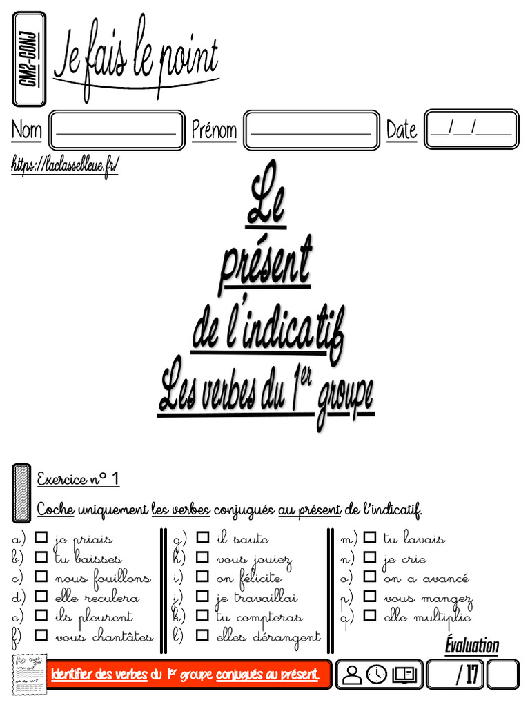 Le Present de Lindicatif Les Verbes Du 1er Groupe CM2 | PDF