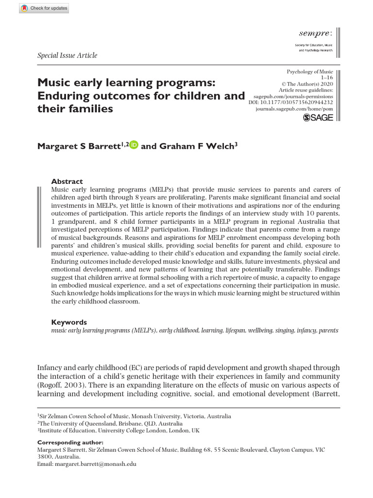 THE IMPORTANCE OF MUSIC IN EARLY CHILDHOOD EDUCATION PDF Technical ...