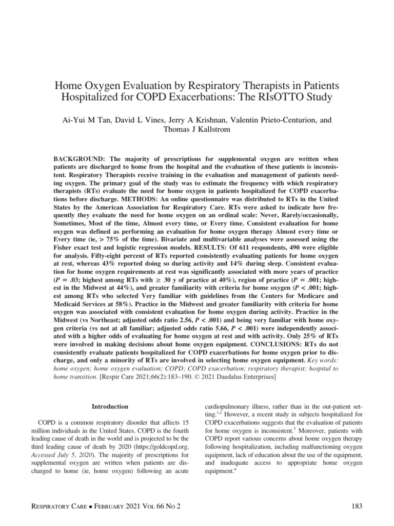 Home Oxygen Evaluation by Respiratory Therapists in Patients COPD PDF