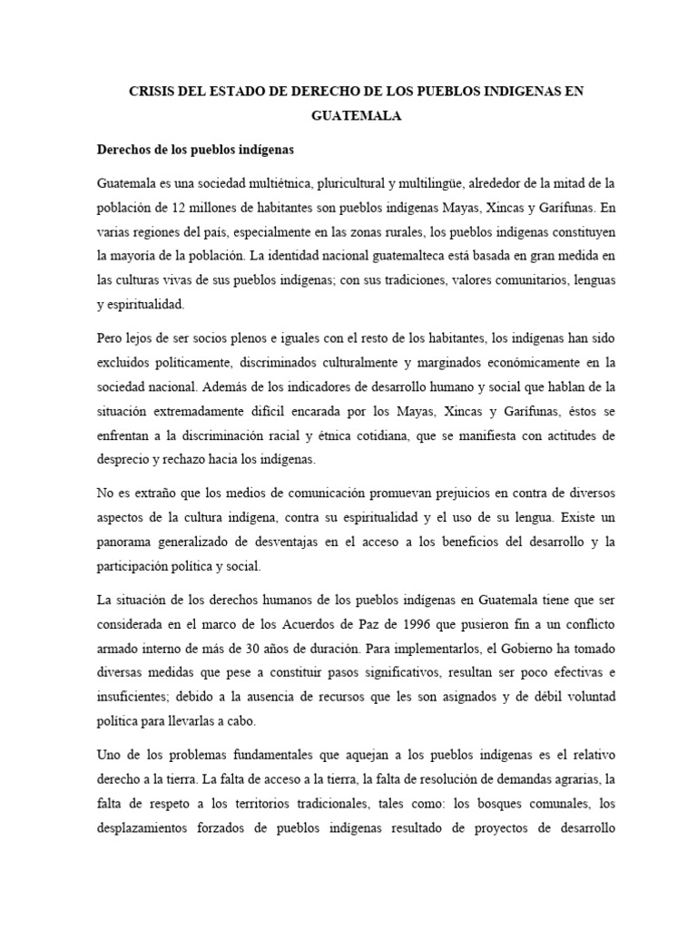 Crisis de Derechos Indígenas en Guatemala | PDF | Guatemala | Gente ...