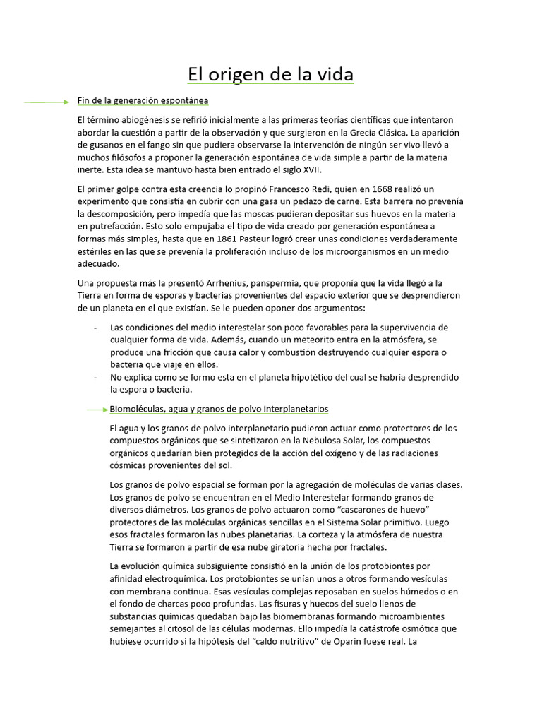 El Origen de La Vida | PDF | Biología Celular) | Eucariotas