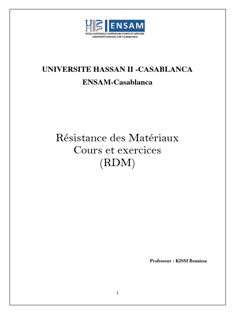 Cours de Résistance des Matériaux RDM | PDF | Résistance des matériaux ...