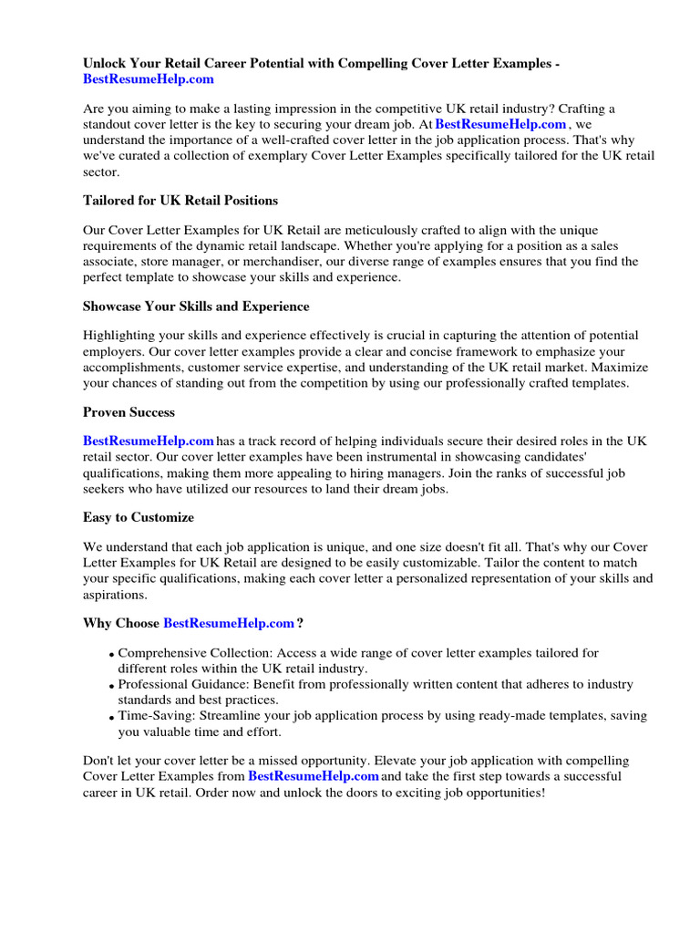UK Retail Cover Letter Examples Guide | PDF | Retail | Résumé