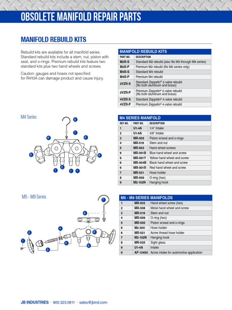 Obsolete Manifold Repair Parts | PDF | Screw | Vehicle Technology
