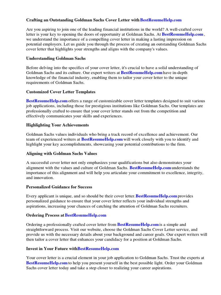 Goldman Sachs Cover Letter PDF Goldman Sachs Recruitment