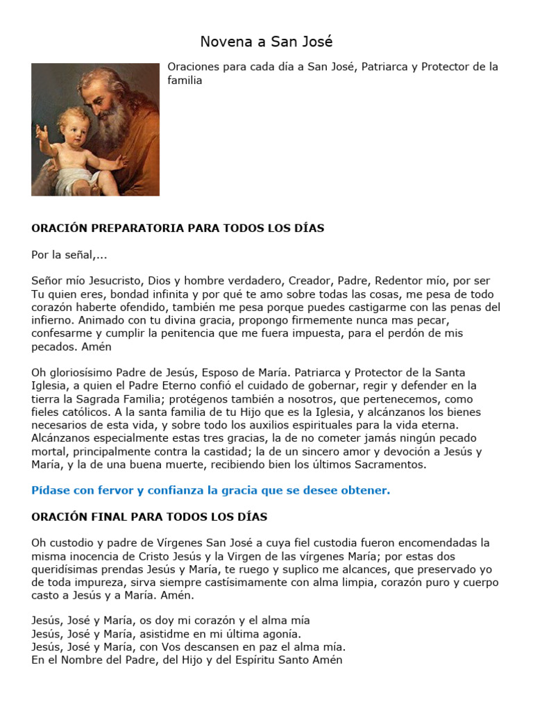 Novena a San José: Oraciones Diarias | PDF | María, madre de Jesús ...
