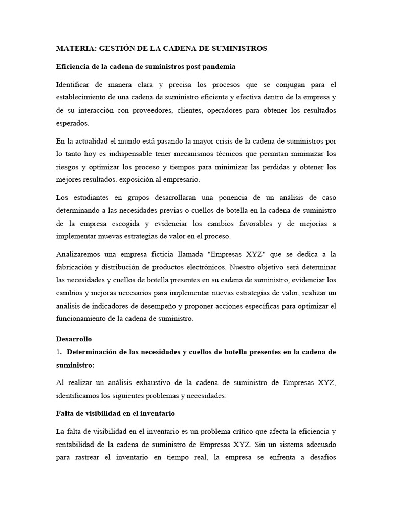 Tarea de Gestión de La Cadena de Suministros | PDF | Calidad (comercial ...