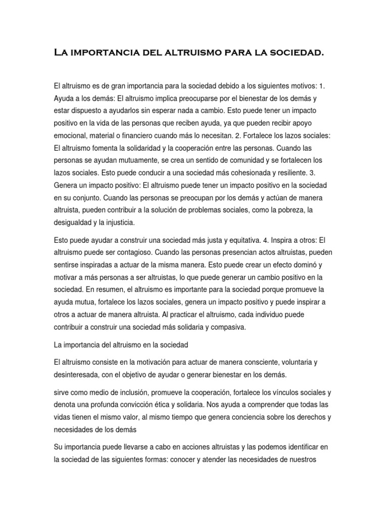 Importancia del Altruismo Social | PDF | Altruismo | Sociedad