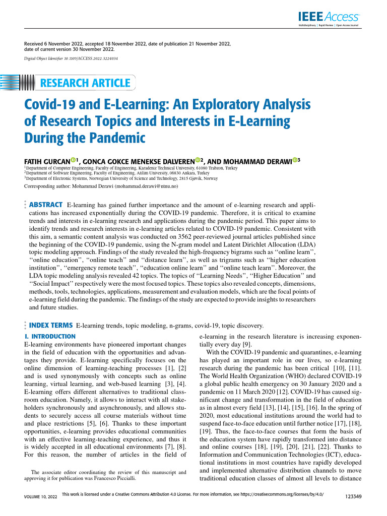 Covid-19 and E-Learning An Exploratory Analysis of Research Topics and ...
