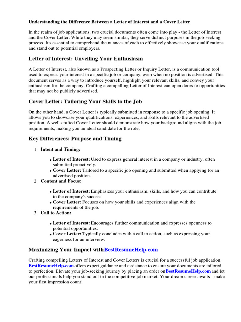 What is a letter of interest vs cover letter pdf r sum experience