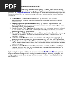 Resume for College Acceptance
