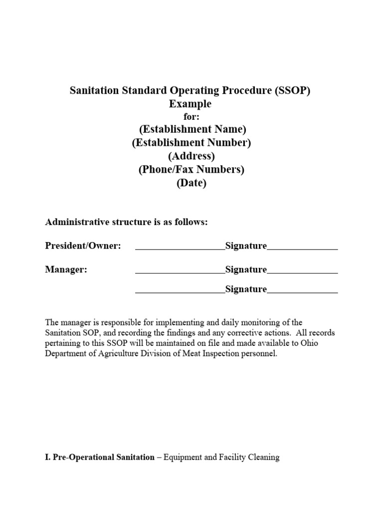 Sanitation Standard Operating Procedure PDF Free | PDF | Sanitation ...