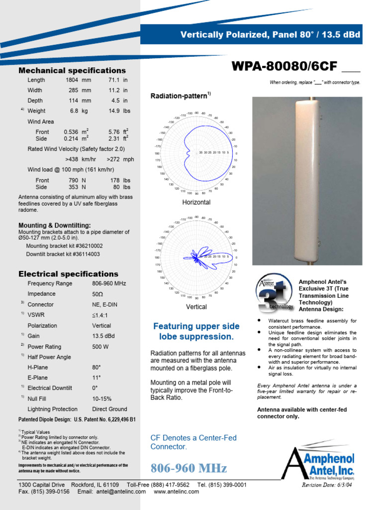 Wpa-80080-6cf | PDF | Antenna (Radio) | Radiation