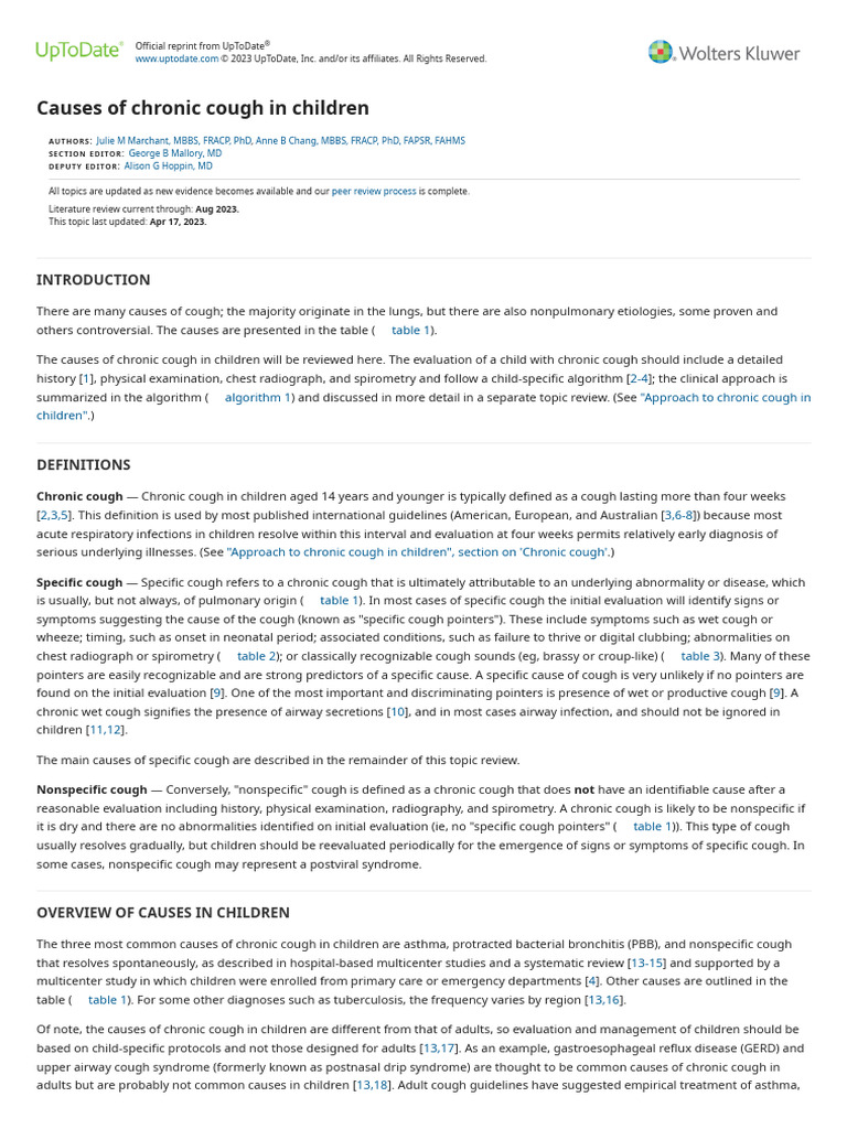 Causes of Chronic Cough in Children - UpToDate | PDF | Asthma | Cough