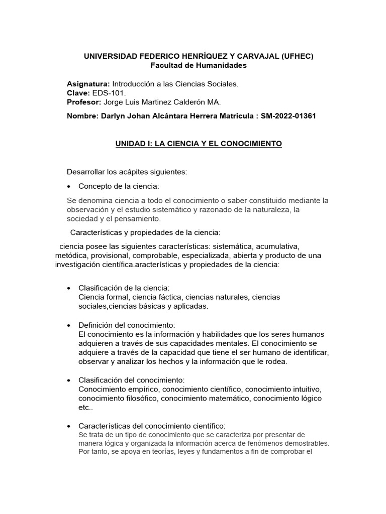 Copia de Copia de UNIDAD I LA CIENCIA Y EL CONOCIMIENTO 1 | PDF
