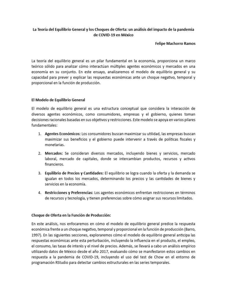 La Teoría Del Equilibrio General y Los Choques de Oferta PDF Teoría del equilibrio general