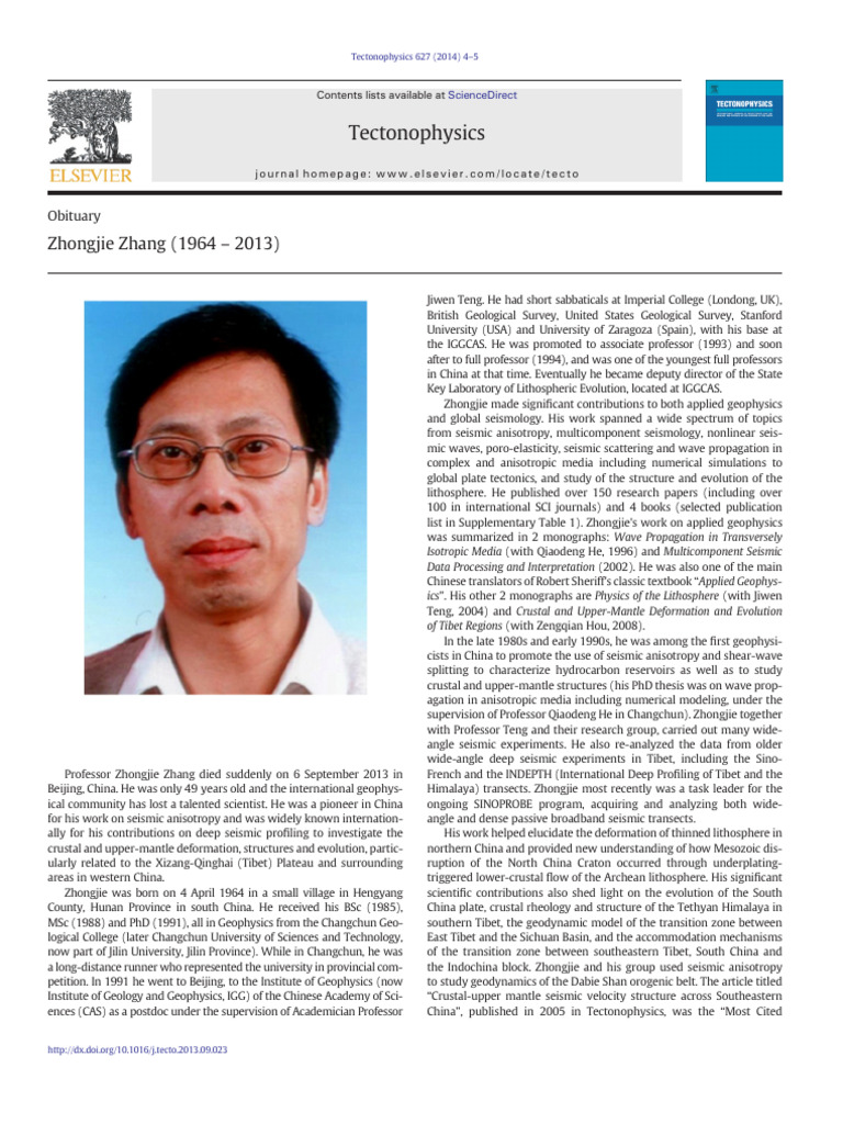 In Memory of Zhongjie Zhang | PDF | Seismology | Geophysics