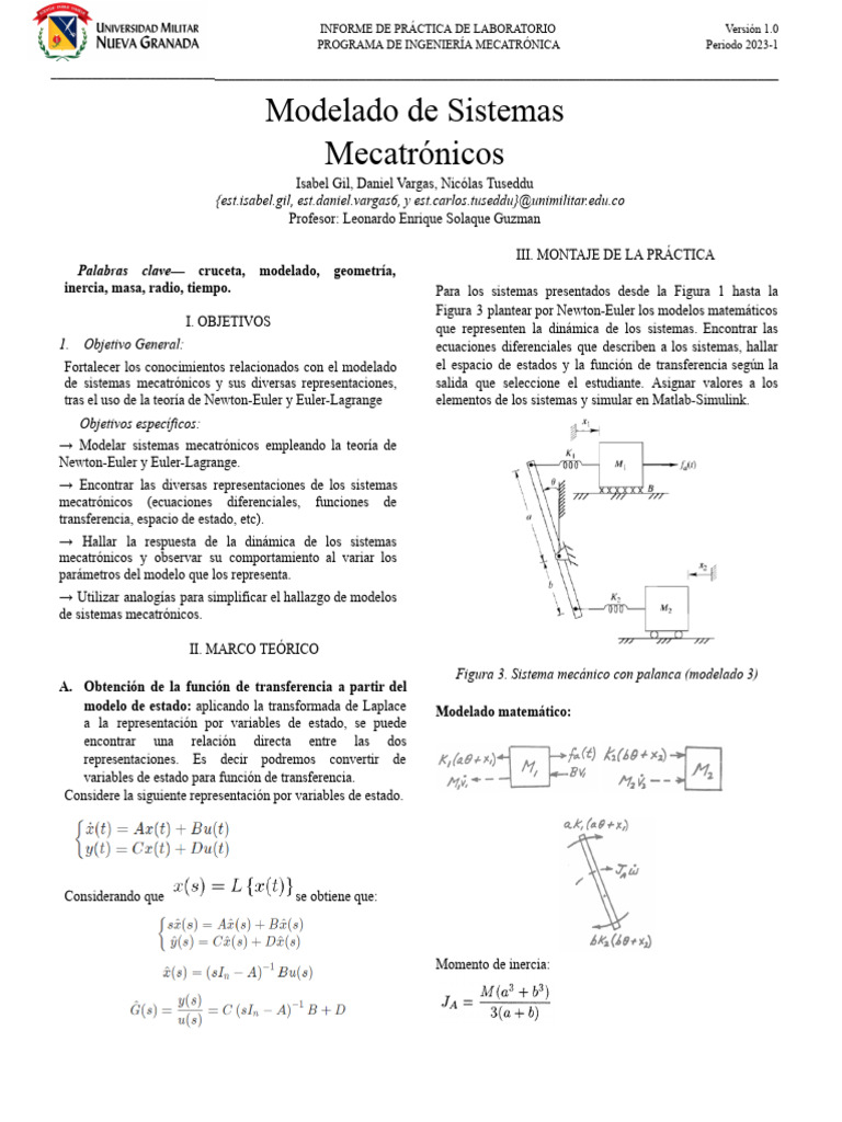 Modelado de Sistemas Mecatrónicos 2023 | PDF | Ecuaciones | Dinámica ...