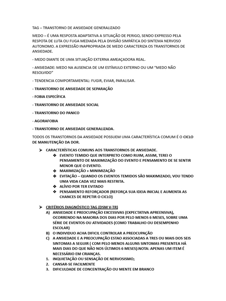 Transtorno de Ansiedade Generalizada TAG | PDF | Ansiedade | Transtorno ...
