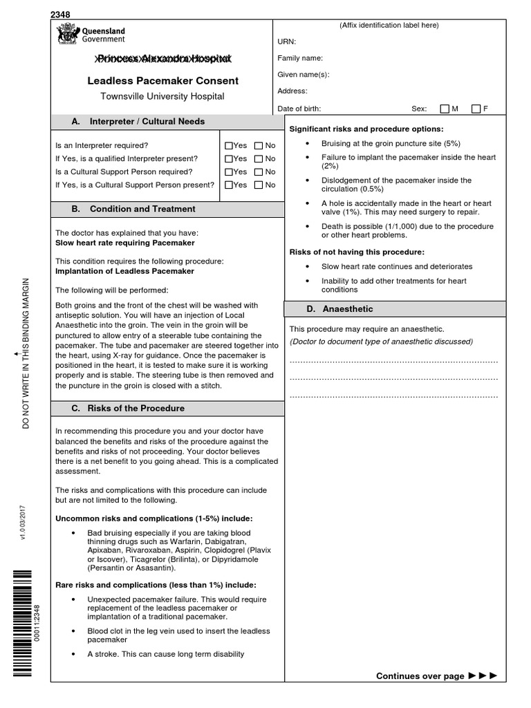 Leadless Pacemaker Consent Form | PDF | Artificial Cardiac Pacemaker ...