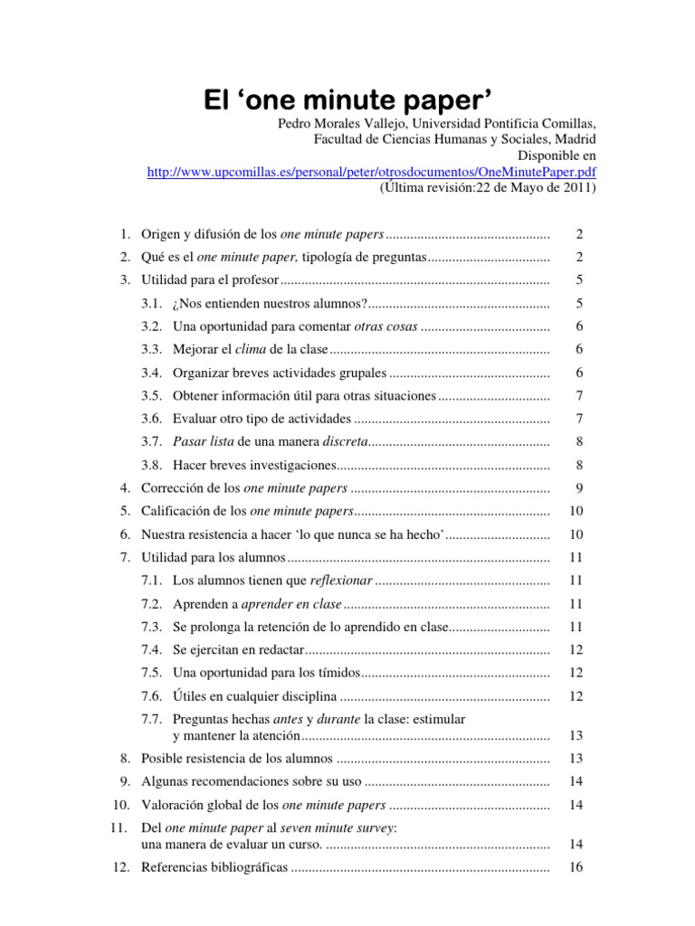 Introducción al One Minute Paper | PDF | Prueba (evaluación) | Maestros