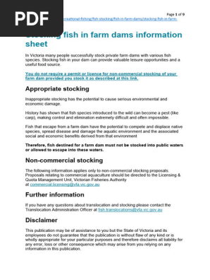 Stocking Fish in Farm Dams Information Sheet Webpage 01 2022