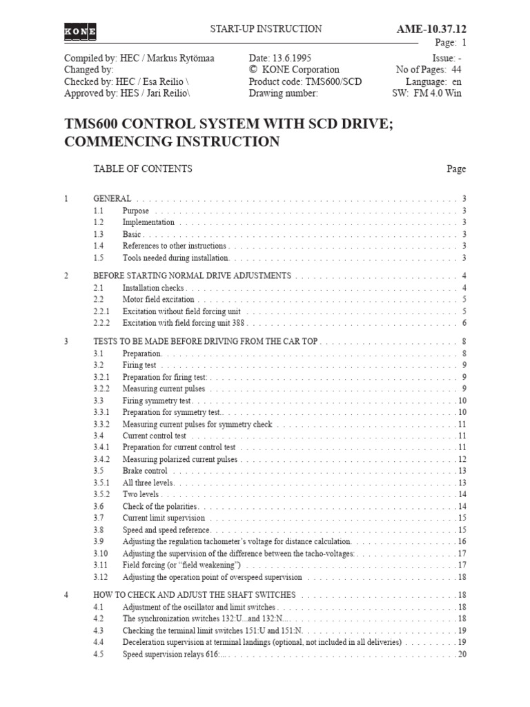 TMS600 Control System Start-Up Guide | PDF | Elevator | Voltage