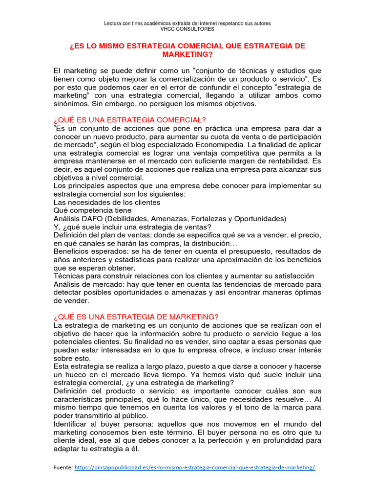 Es Lo Mismo Estrategia Comercial Que Estrategia de Marketing | PDF ...