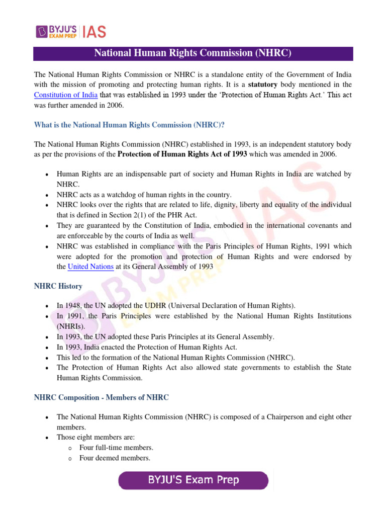 National Human Rights Commission NHRC | PDF | Human Rights | Supreme ...