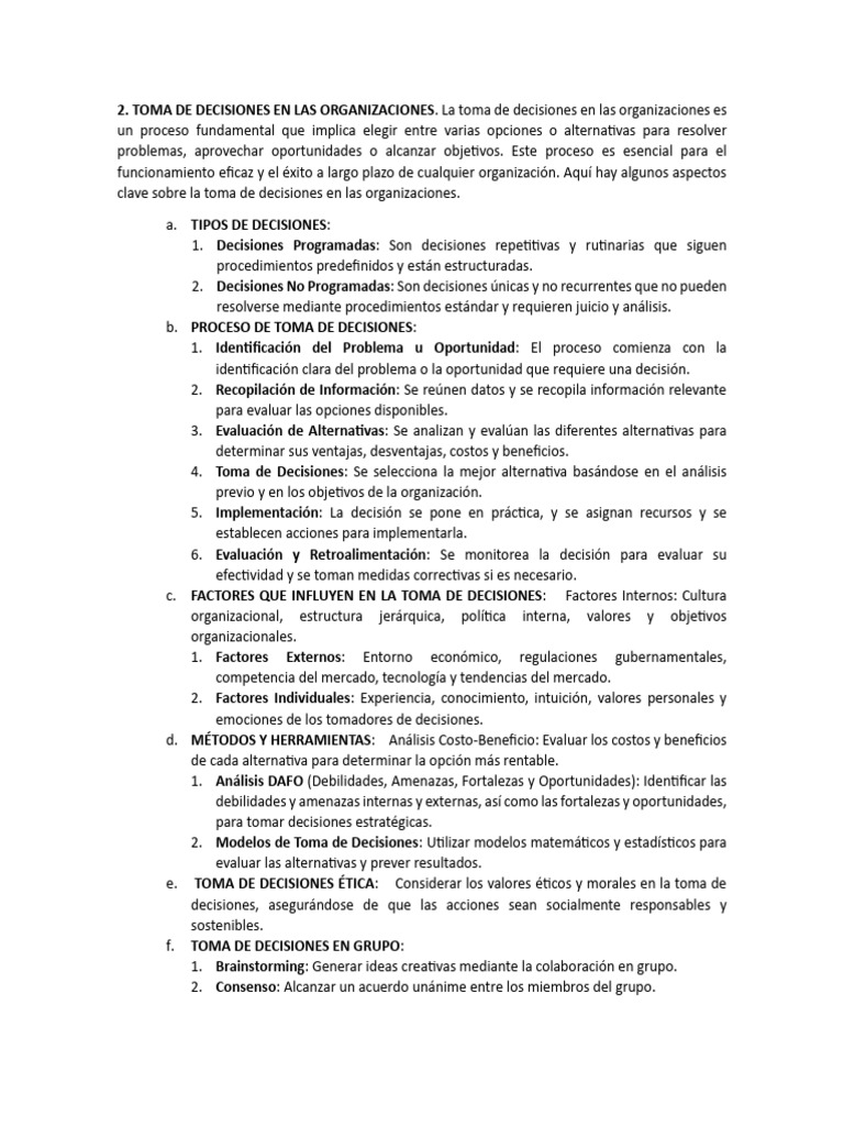 Toma de Decisiones en Organizaciones | PDF | Toma de decisiones ...