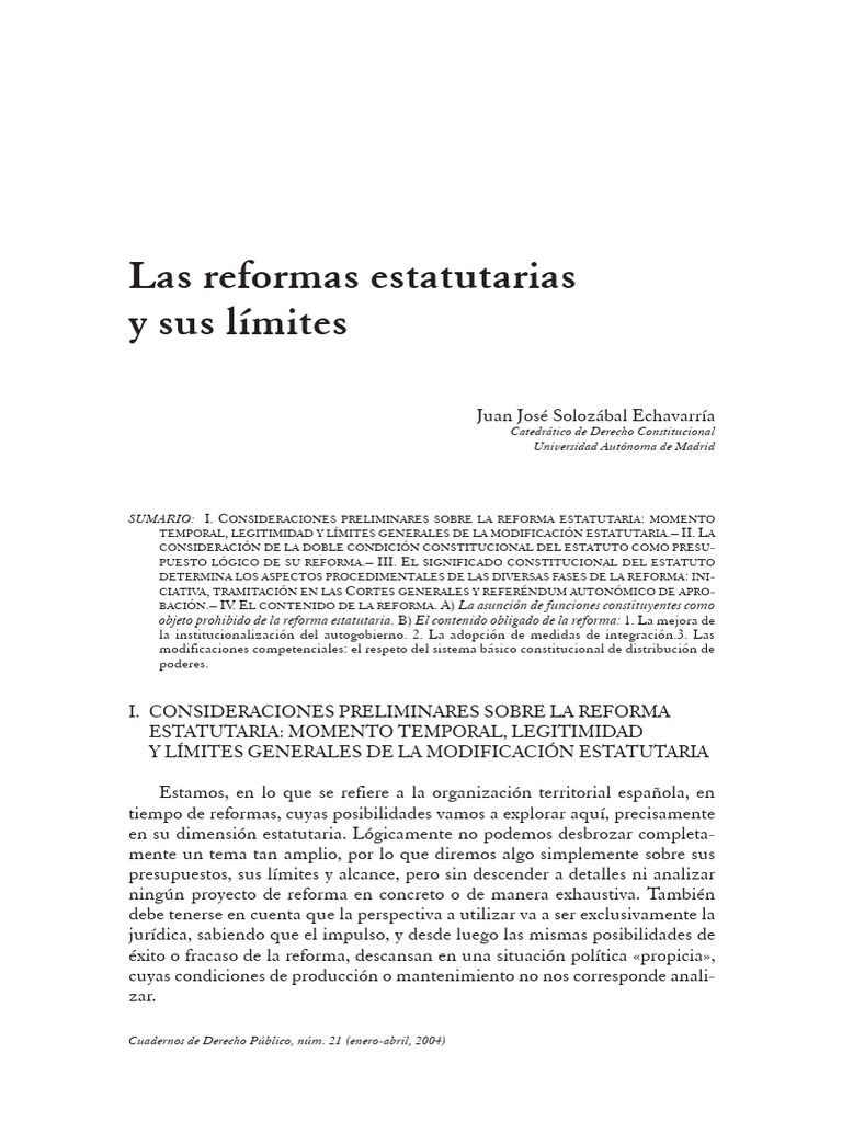 Límites de la Reforma Estatutaria | PDF | Cortes Generales | Constitución