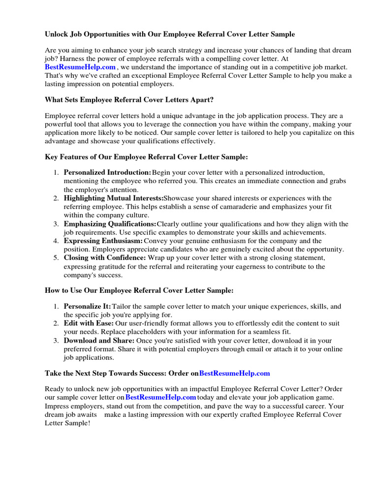 Employee Referral Cover Letter Sample | PDF | Recruitment | Résumé, image size:768x1024
