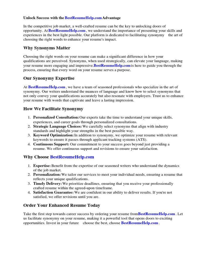 Facilitate Synonym Resume PDF Résumé Expert